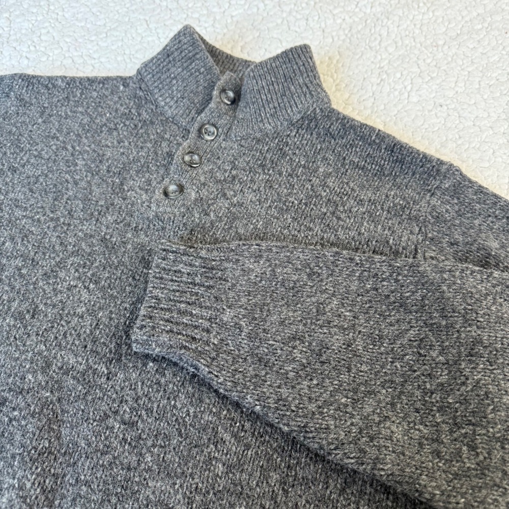 LLBean Mens XL Tall Gray 100% Lambswool Mock‎ Neck Henley Button Sweater